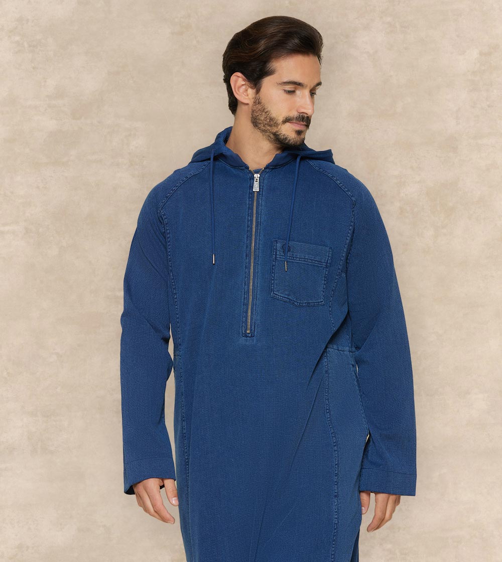 Casual Denim Thobe With Cap