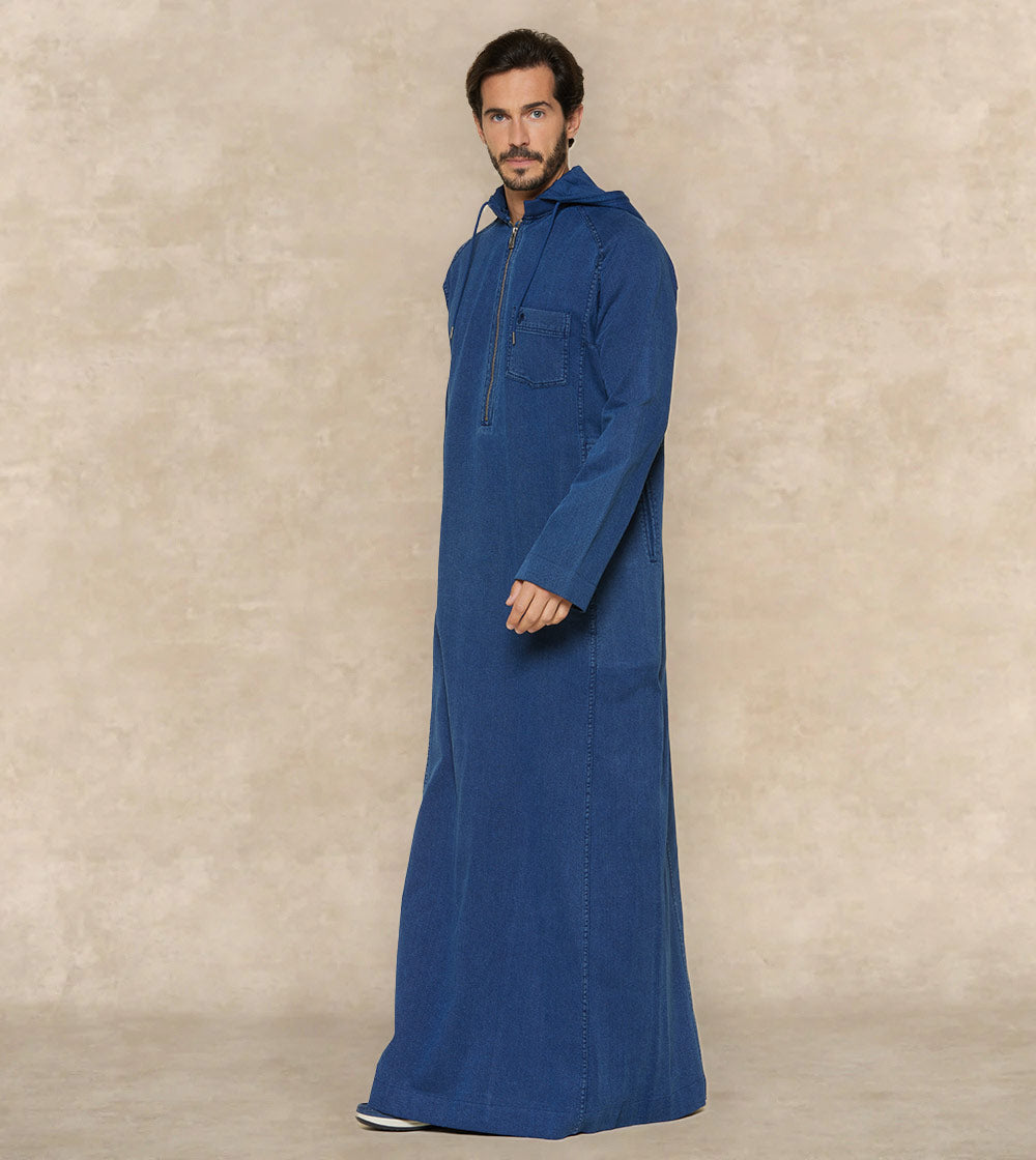 Casual Denim Thobe With Cap