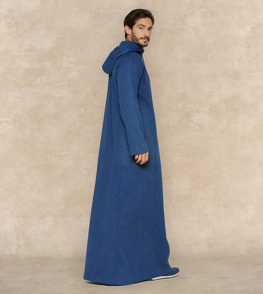 Casual Denim Thobe With Cap