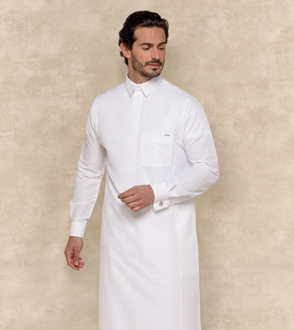 Premium White Thobe Designer Collar