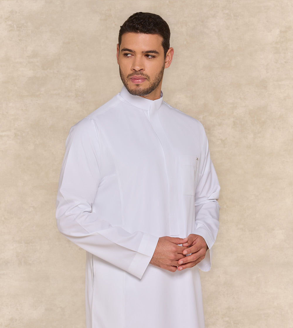 One Piece Collar Formal White Thobe