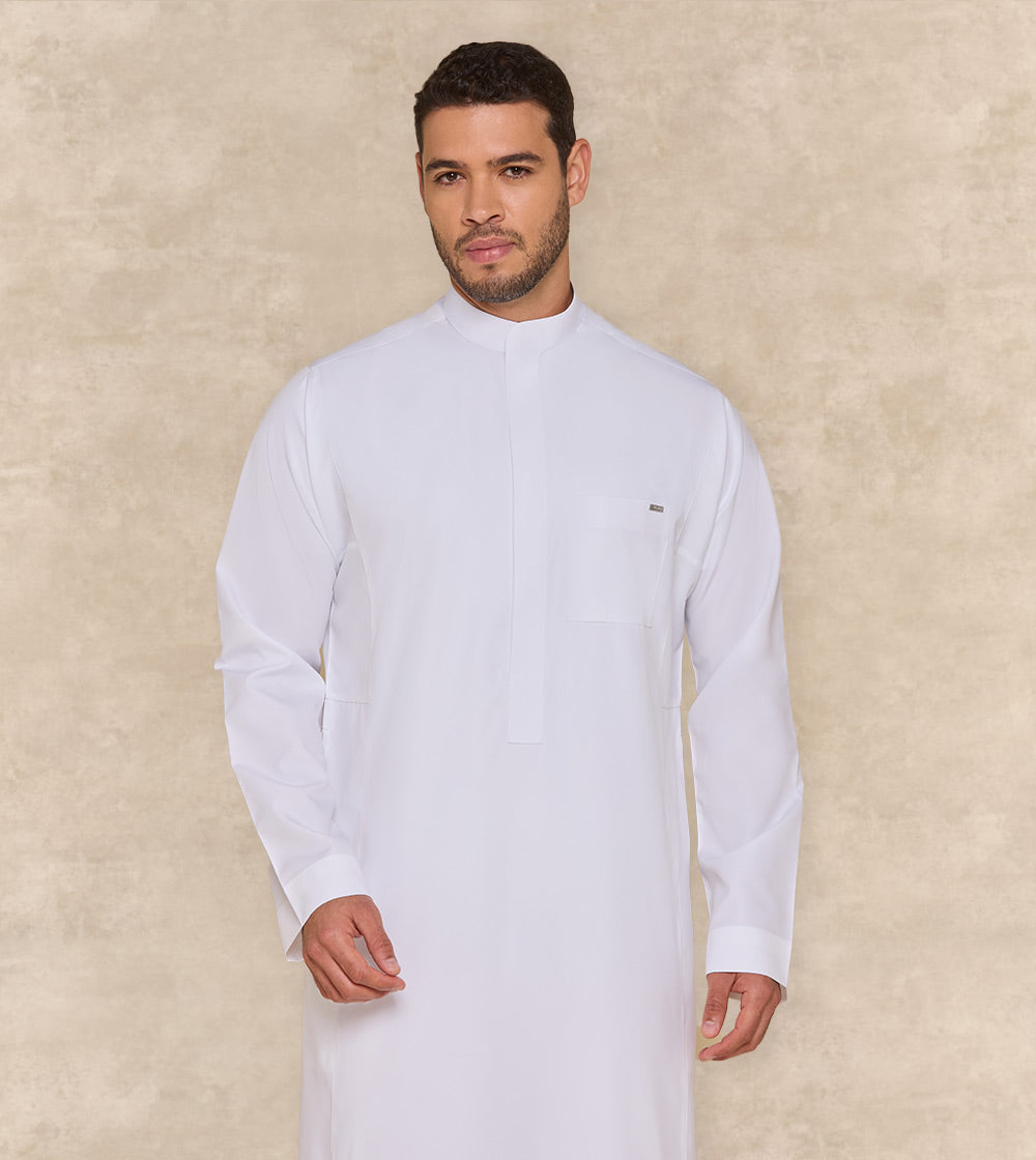 One Piece Collar Formal White Thobe