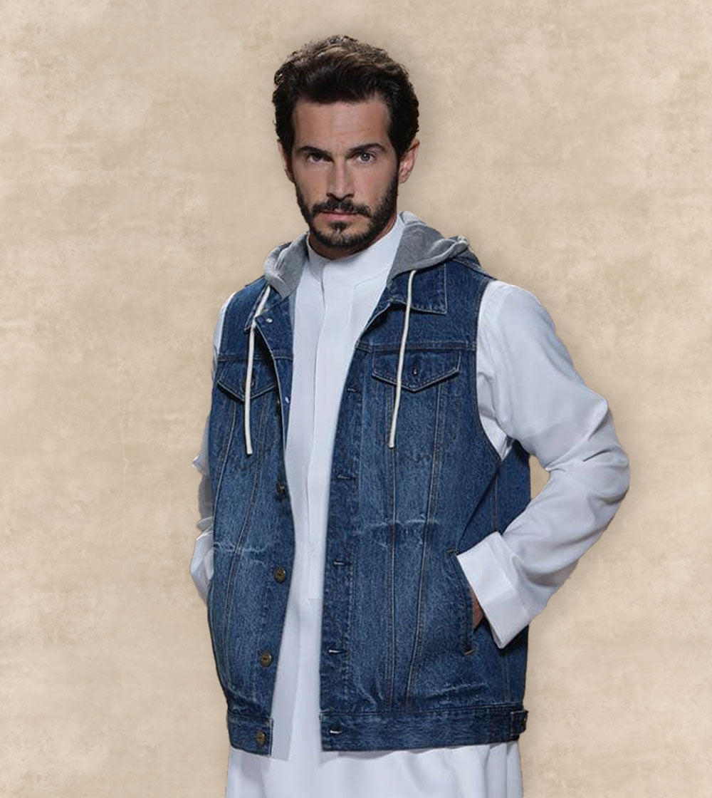 Sleeveless Denim Jacket With Cap