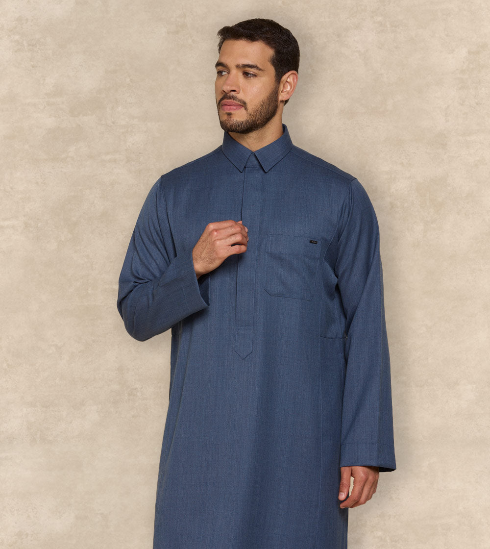 Premium Blue Wool-Blend Thobe