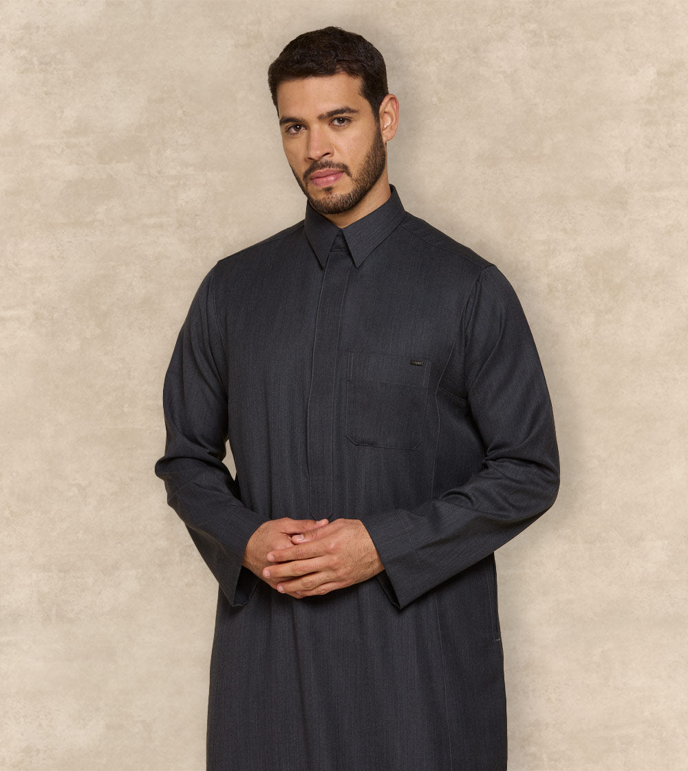 Premium Black Wool-Blend Thobe